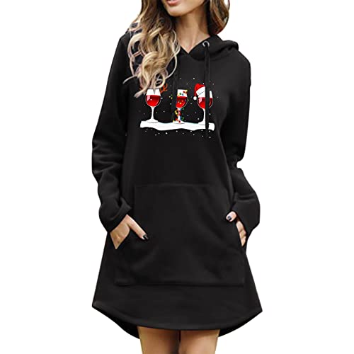 Weihnachtskleidung Damen Lustig, Sweatshirtkleid Damen Mit Taschen, Weihnachtshoodie Damen Lang Pullover-Weihnachtskleid Für Damen Mit Klassiker...