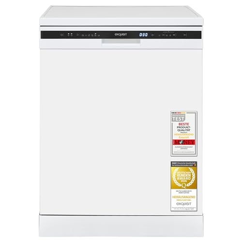 Exquisit Geschirrspüler | 12 Maßgedecke, Energieklasse E, 49 dB Geräusch | 6 Programme, Selbstreinigung, Halbe Beladung, Startzeitverzögerung, Aquastop, Mehrfach Wasserschutz | GSP56312-030E weiss