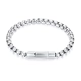 Skcess Pulseras de metal para hombre de plata, tobilleras punk de metal de acero inoxidable para hombre, 22, Sin piedras preciosas