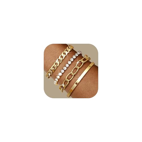 Bracelets épais pour femmes ajustables anti-ternissement plaqué or 14k