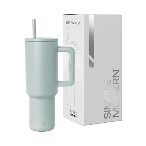 Simple Modern 40 oz Trek Tumbler with Handle and Straw Lid | Cup Holder Friendly Insulated Stainless Steel Travel Mug | Sea Glass Sage