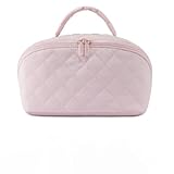 OUTPLAY Travel Makeup Bag for Woman, Set Makeup Bags with Compartments Large Capacity Pouch Open Flat Small Toiletry, Puffer Waterproof Cosmetic Organizer Portable Bag for Business Trips(Pink)