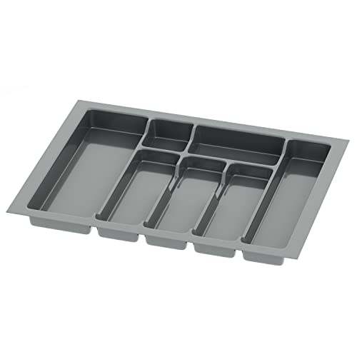 Sossai range-couverts Divio pour tiroirs de 60 cm de large, 53x43 cm – découpable, 7 compartiments, anthracite, organiseur pour tiroirs à couverts en plastique