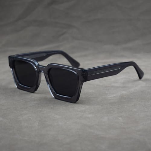 Image of Retro Fashion Thick Acetate Polarized Sunglasses Trendy Square Men Womens Black Grey Shades Vintage