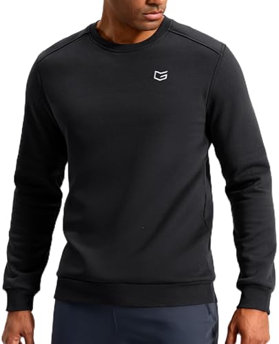 G Gradual Men's Fleece Lined Crewneck Sweatshirt Midweight Regular Fit Athletic Workout Warm Pullover Sweater Shirts(Black,Large)