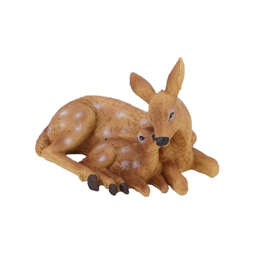 Leuke Dekoracyjne Figurki Jeleni, Zestaw Miniaturowych Rzeźb z Żywicy, Ozdobne Statuetki Łani i Jelonka do Ogrodu, Patio i Domu