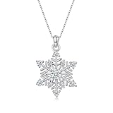 Bewenda Silver Christmas Necklace, 925 Sterling Silver Snowflake Pendant Necklace with White Cubic Zirconia, Hypoallergenic 45+5cm Xmas Long Chain, Winter Jewellery Gift for Ladies Wife Girls Mother