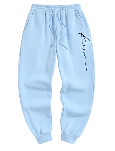 ZAFUL Men's Letter Print Sweatpants Fuzzy Drawstring Waist Joggers Pants Straight Leg Casual Trouser with Pocket