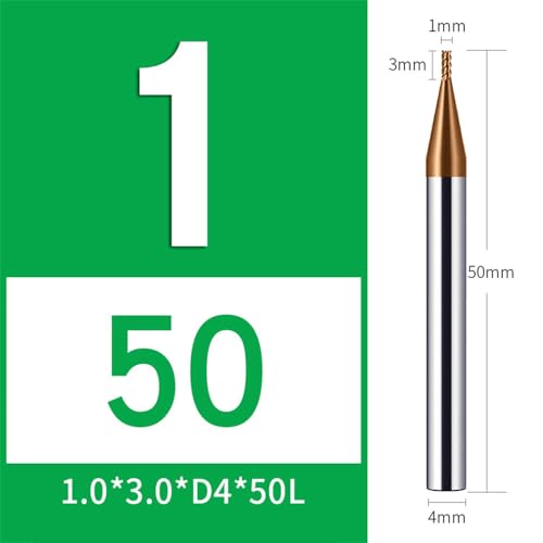 CREEYA 5PCS Hartmetall Schaftfräser 1mm, 4 Zähne/4 Schneiden CNC Fräser, HRC 55, TiSiN Golden Beschichtung, VHM Fräser CNC 8mm Für Stahl Metall Holz Acryl Kunststoff(1mm)