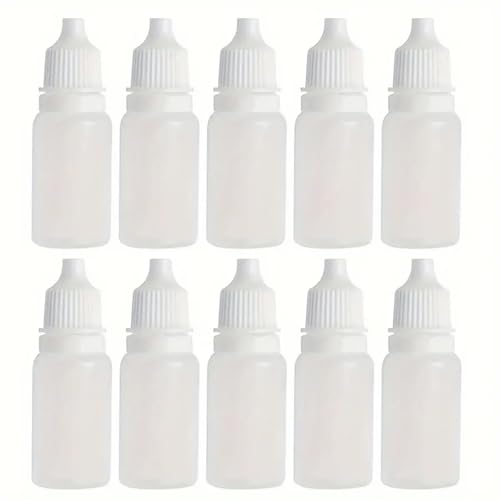 NaYiissi 10 stycken 15 ml droppflaska i plast med barnsäkert lock, bärbar klämbar ögondroppbehållare perfekt för lösningsmedel, lätta oljor, saltlösning etc