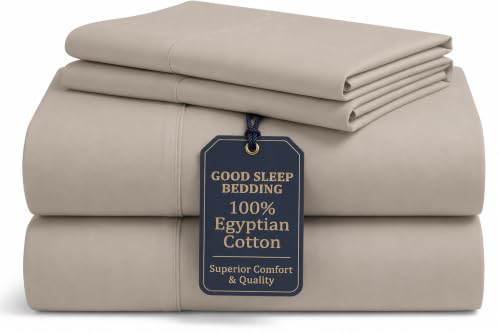 Image of 100% Egyptian Cotton Sheets Queen Size, 4 Piece, Beige Sheets Queen Set