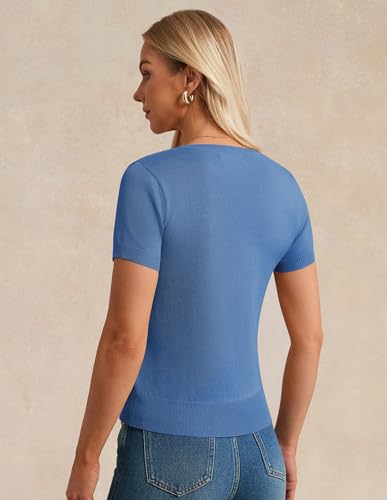 Image of GRACE KARIN Women Short Sleeve Cardigan, 2026 Summer Knitted Sweater Tops, Basic Crew Neck Crop Outfits