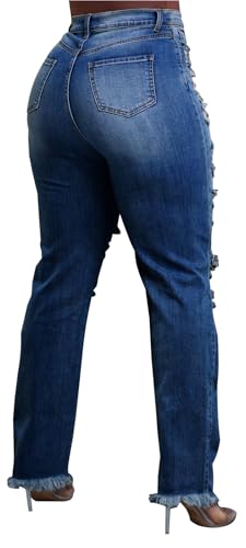 Women's Ripped Skinny Jeans Fashion High Waist Distressed Denim Pants2