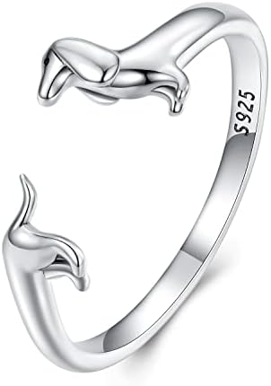 Teleye Dachshund Opening Ring 925 Sterling Silver Engagement Ring Promise Ring for Women