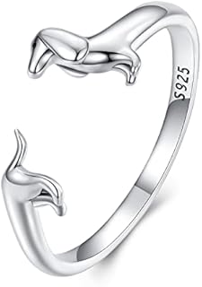 Teleye Dachshund Opening Ring 925 Sterling Silver Engagement Ring Promise Ring for Women