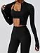 Yknktstc Womens Full Zip Athletic Jacket with Thumbhole Long Sleeve Crop Top Running Workout Yoga Sportswear Shirt M Black