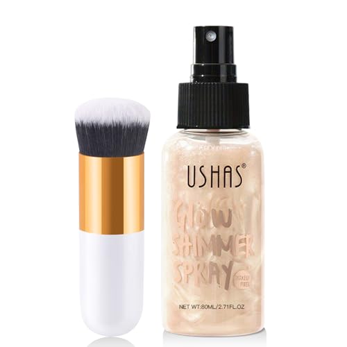 Body Shimmer Oil, Body Luminizer, Glitter Iluminador Liquido con Pincel de Maquillaje, Aceite Iluminador Corporal, Body Highlighter Loción Iluminadora para Clavícula, Hombros Y Brazos (Oro Champán)