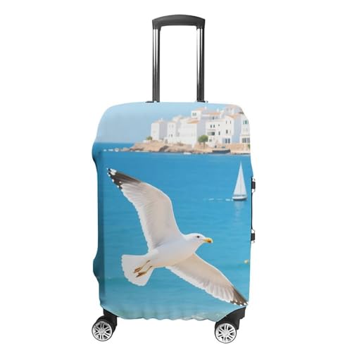 Mediterranean Seagull Elastic Luggage Cover Suitcase Protector for 19-32 Inch Suitcases | Universal Stretchable Travel Bag Cover | Anti-Scratch, Washable with Zipper Closure XL