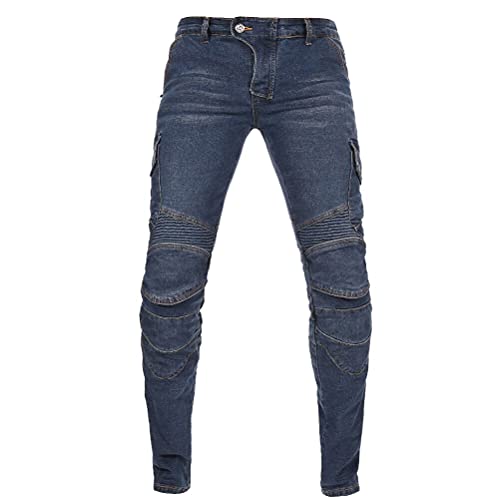 Motocicleta Jeans Hombres Moto Racing Pantalones reforzados con Aramide Protección con 4 x Actualización Rodilla Hanches Pads, azul, L