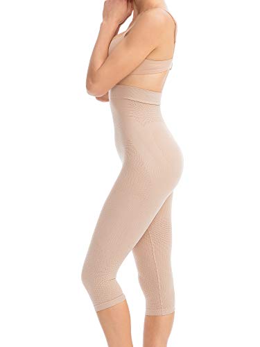Farmacell 323 (Nude, L/Xl) Women's High-Waisted Push-Up Anti-Cellulite Control Capri Leggings, 100% Made In Italy #TOP3