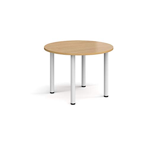 Mr Office Circular radial leg meeting table - white legs, Oak, 1000