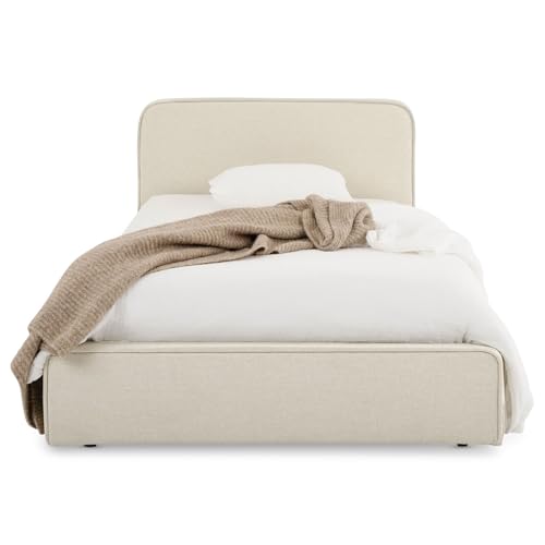 IDIMEX Lit Simple BELARTI 90x190 cm, Revêtement en Tissu, Lit Style Moderne pour 1 Personne, Cadre de lit en Bois avec sommier Inclus, Blanc crème