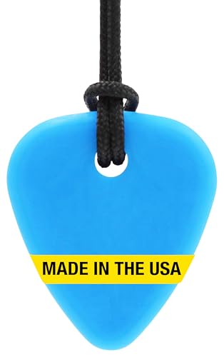 ARK Guitar Pick Small Thin Chew Necklace, Chew Necklaces for Sensory Kids and Adults, Oral Fidget for Autism, ADHD, SPD, Anxiety, Medical-Grade Sensory Chew Necklace, XT, Firm, Bright Blue