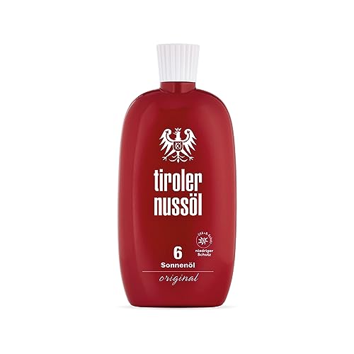 Tiroler Nussöl Original | Sonnenöl LSF 6 | UVA UVB Filter | wasserfestes Pflegeöl mit Mandelöl Sonnenblumenöl Walnussöl | Walnussschalen Extrakt für Bräune | seidiger Glanz 75 ml