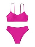 SHENHE Girl's 2 Piece High Waisted Spaghetti Strap Swimsuit Bathing Suit Bikini Sets Hot Pink 10-11Y