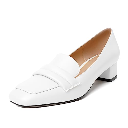 Joseywade Women Low Block Chunky Heel Pumps Square Toe Slip On 1.5'' Closed Toe Loafer Shoes for Wedding Office Evening Workplace