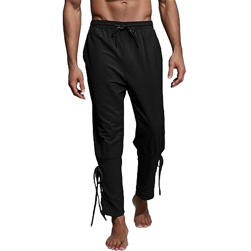 Pantalon style médiéval homme ample couleur unie pour un confort quotidien