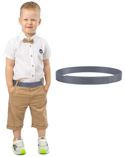 AWAYTR Kids No Buckle Belt, Toddler Boys Nylon Belt for Jeans, Grey, L