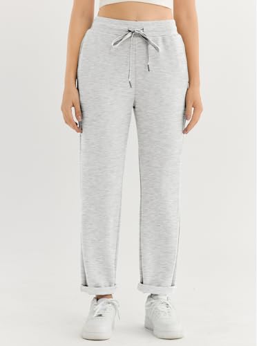 LILLUSORY Calça de moletom feminina de cintura alta para treino com bolsos, Cinza claro, P