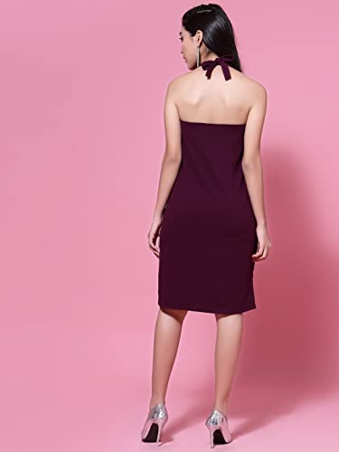 Image of OOMPH! Women Mini /Short Bodycon Dress in Lycra Blend Fabric with Halter Neck and No Sleeves