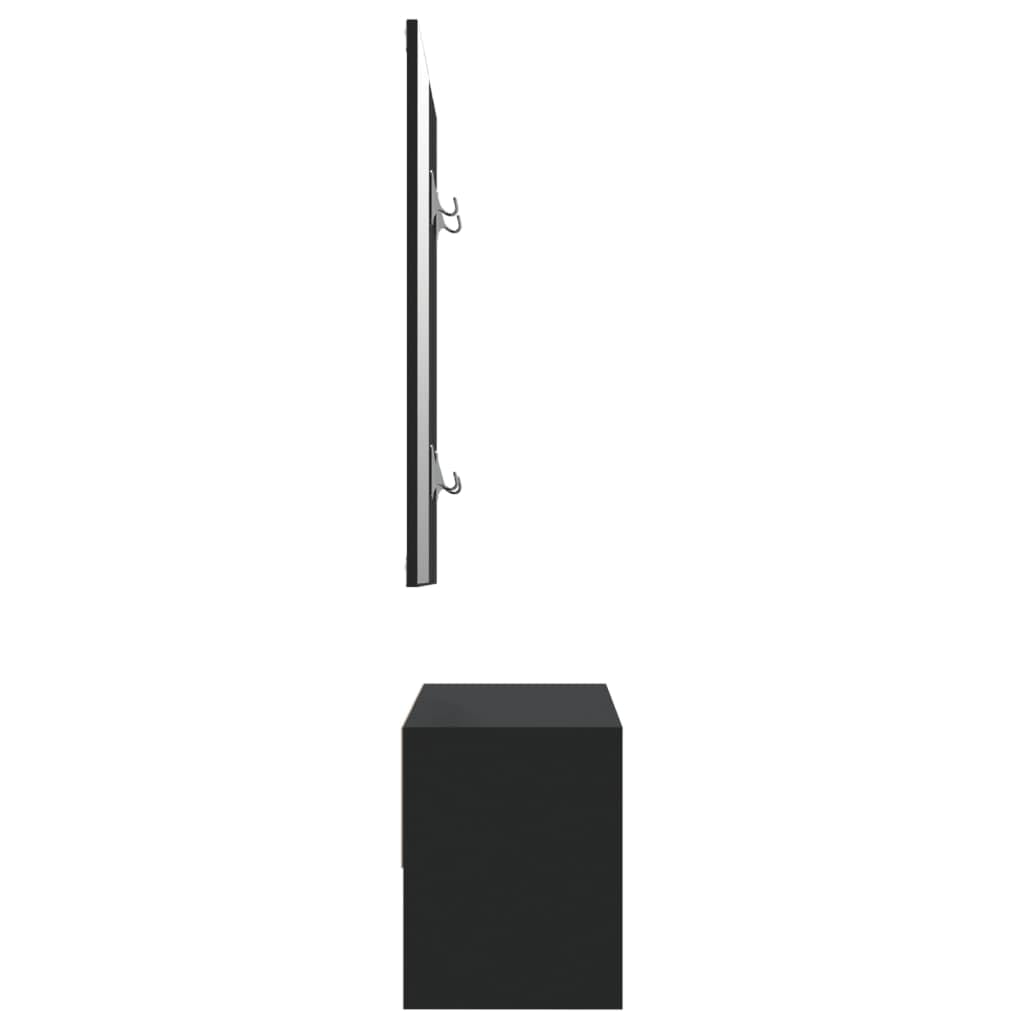 vidaXL Garderobenset, Flurgarderobe mit Flurbank Spiegel, Multifunktional Flurmöbel mit viel Stauraum, Garderobe Wandgarderobe Flurgarnitur, Schwarz Holzwerkstoff