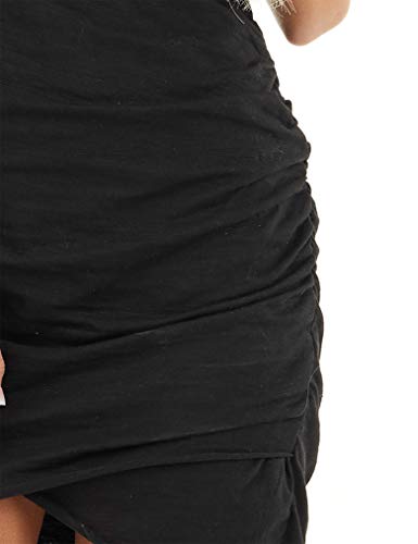 Women’s Summer Casual Crew Neck Ruched Stretchy Tulip Hem Bodycon Short Mini Dress T Shirt Sheath Dresses