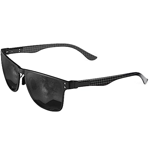 Mens Carbon Fiber Polarized Sunglasses Lightweight Rectangular Frame UV Protection Shady Sun Glasses for Driving