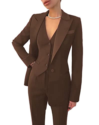 3 Piece Suit Women Notch Lapel Single Breasted Women Suits for Work Professional (Blazer+Vest+Pants)