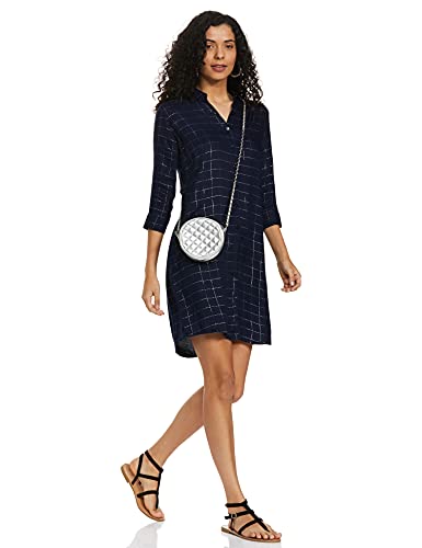 Image of Easybuy Women's Crepe A-Line Below The Knee Casual Dress (AU21SR21LS Blue XXL)