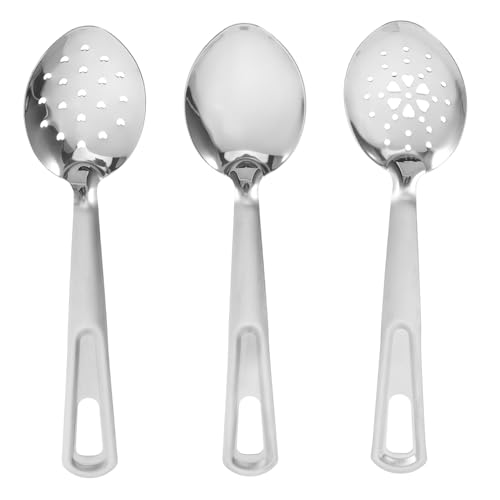 Unomor 3pcs Stainless Steel Serving Spoon Ergonomic Slotted Utensils for Buffets Daily Use Reliable Kitchen Accessory for Efficient Serving of Sauces and Broths