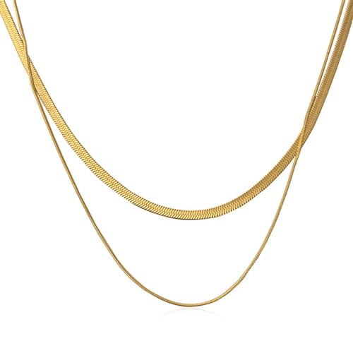 DLUUU Herringbone Necklaces for Women, Dainty Gold Choker Necklace, 14K Gold Plated Snake Chain Necklace, Gold Jewelry for Women