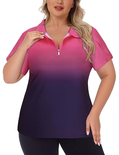 Tanst Sky Women's Plus Size Golf Polo Shirts Zip Up Short Sleeve Tops Loose Fit UPF 50+ Tennis Workout Apparel XL-5XL2