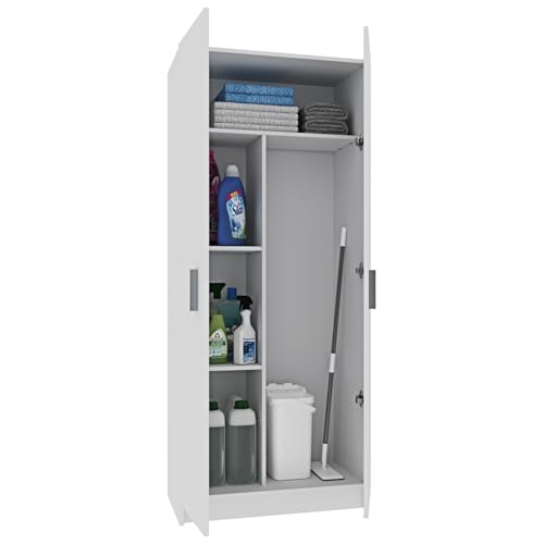 EGLEMTEK Paige Armadio Armadietto Multiuso A Colonna Con 2 ante e 5 Ripiani Ingresso Camera Da Letto 73 x 180 x 37 cm Colore Bianco