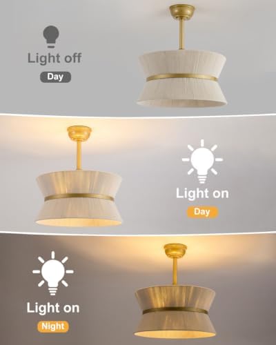Boho Tassel Fandelier Ceiling Fan with Light and Remote Chandelier Fan Fabric Chandelier Fan Gold Caged Ceiling Fan with Light for Bedroom, Living Room Nursery Foyer Kitchen（Timing Adjustable Height） — view 5