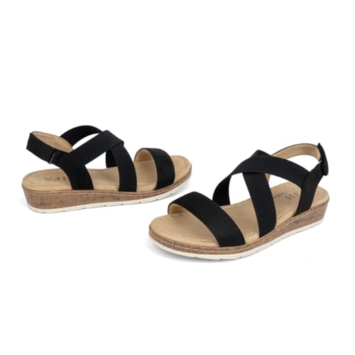 Image of VJH confort Women's Flat Sandals, Comfort Slip-on Elastic Ankle Strap Slingback Light Weight Casual Walking Sandals
