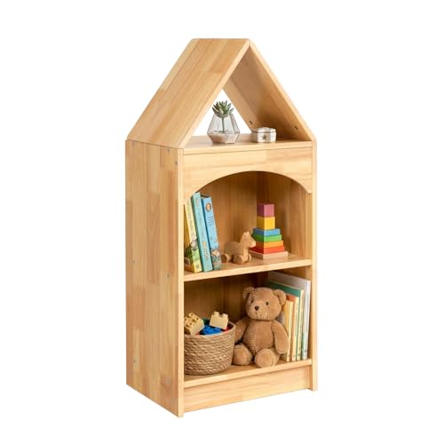 Image of OOOK Rubberwood Montessori Shelf, 3-Tier Toy Organizers and Storage, Wood Corner Cabinet for Kids Room, Playroom, Nursery, Classroom, Kindergarten