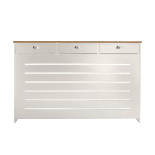 DuraTherm® Radiator Cover Cream Painted MDF Cabinet Horizontal Slat Storage Drawers & Shelf, Radiator Cabinets for Office Hallway Living Room Bedroom, Large (H: 150cm / W: 96cm / D: 19cm) - Image 3