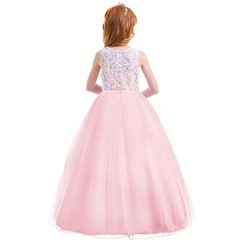 Vestido de niña de flores rosa para bodas y damas de honor de tul 2