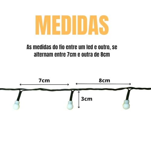 Cordão Led Luz 100 Bolinhas Multifunção 8m Quente Frio ou Colorido Tomada (Branco Quente - 127v)