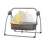 MORLU バウンサー電動ベビーベッド 赤ちゃんのゆりかご ポータブル操作可能 蚊帳 メッシュ 通気性 持ち運び 洗濯可能 組み立て簡単 乳児用ベッド 多機能 0~36月 幼児出産祝い プレゼント (スターリースカイ イエローエディション（5段階調整+4段階タイミング+リモコン+ブルートゥース+USB+人形+蚊帳+枕+スリーピングパッド）)